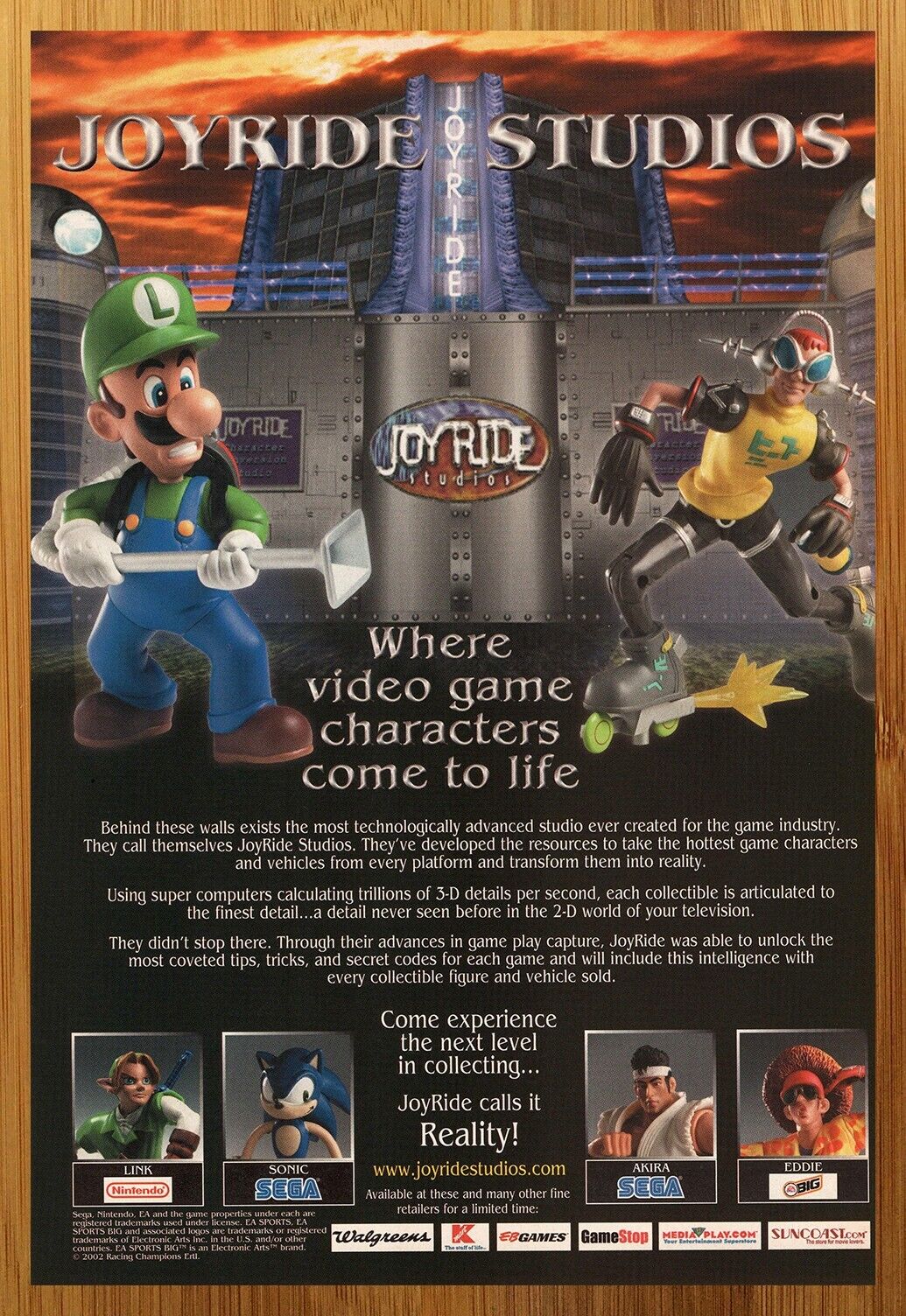 2002 JoyRide Video Game Figures Print Ad/Poster Luigi Sonic Link Sega Nintendo