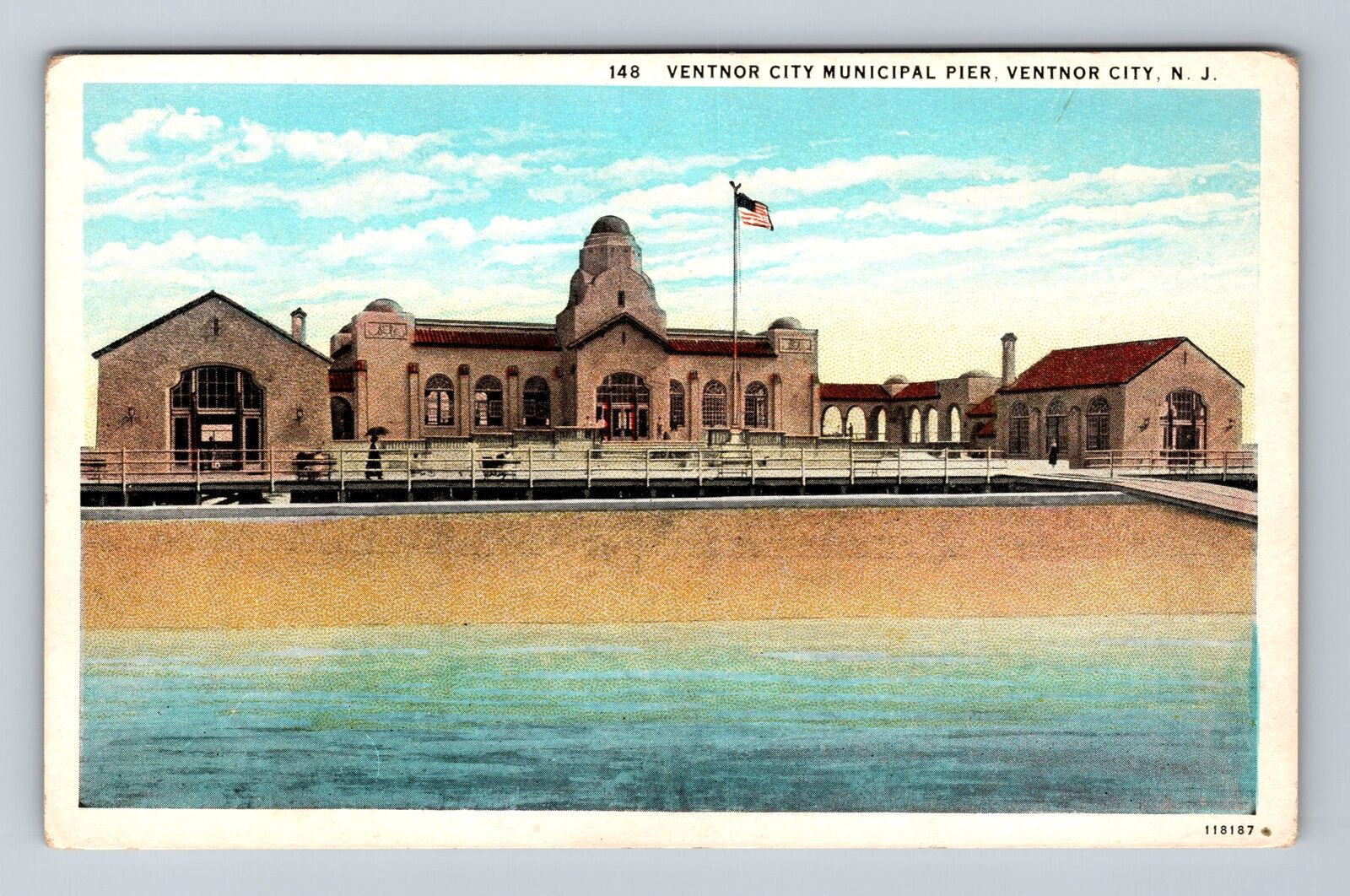 Ventnor City NJ-New Jersey, Ventnor City Municipal Pier, Vintage Postcard