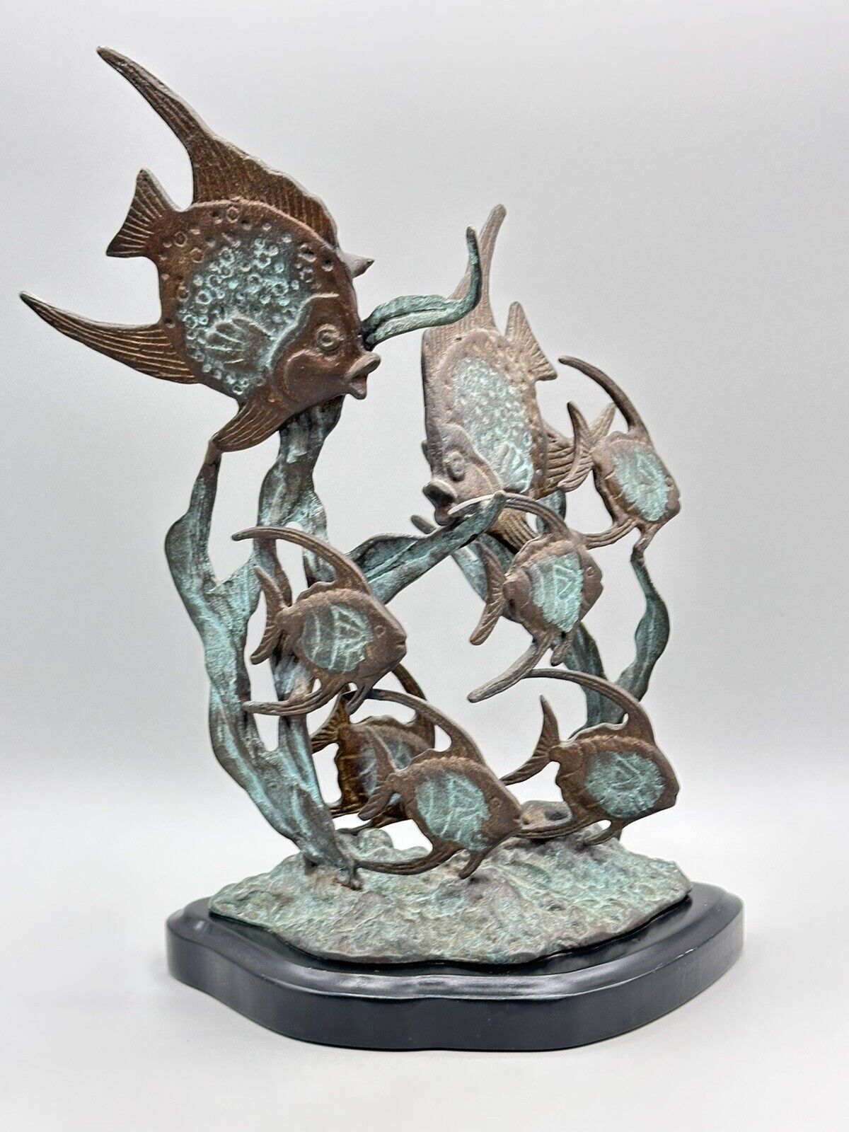Vintage SPI Bronze Nautical Fish Sculpture Scene Ocean School of Fish 11in”
