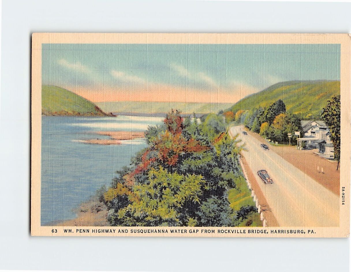 Postcard WM Penn Highway & Susquehanna Water Gap Harrisburg Pennsylvania USA