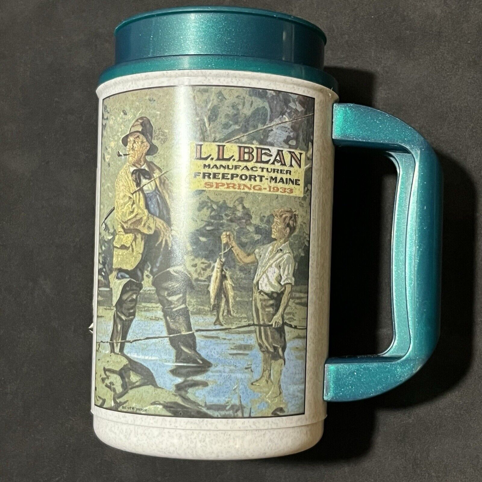 Vintage LL BEAN Plastic Travel Coffee Mug Cups 2 Sided Whirley Made in USA 1970s