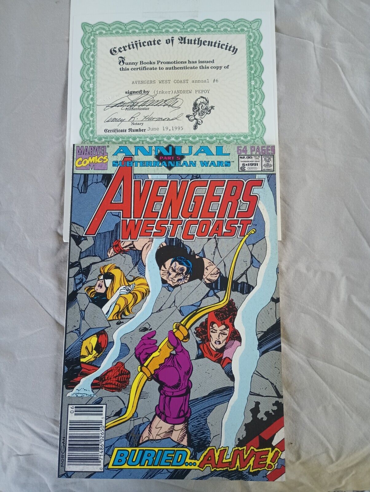 Avengers West Coast Annual #6 (VF) Marvel 1991 signed by Andrew Pepoy