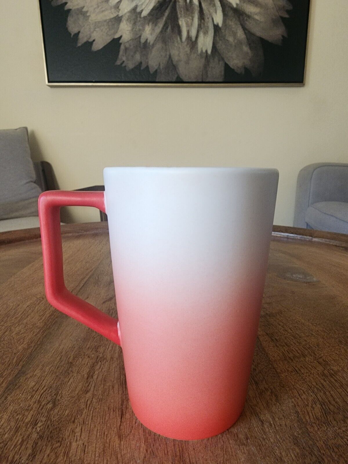 RARE 2016 Teavana Starbucks Ceramic Red Pink White Ombre Coffee Cup Tea Mug 12oz