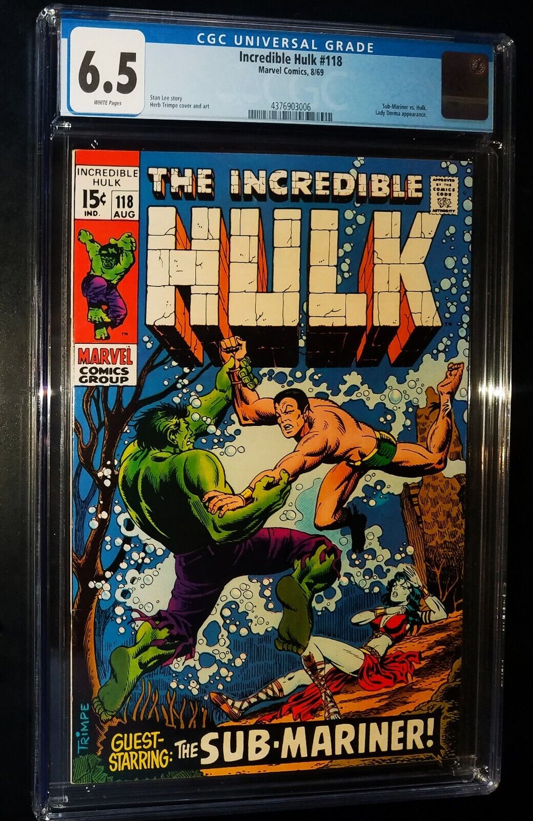 INCREDIBLE HULK #122 1969 Marvel Comics CGC 6.5 FINE + SUB-MARINER WHITE PAGES
