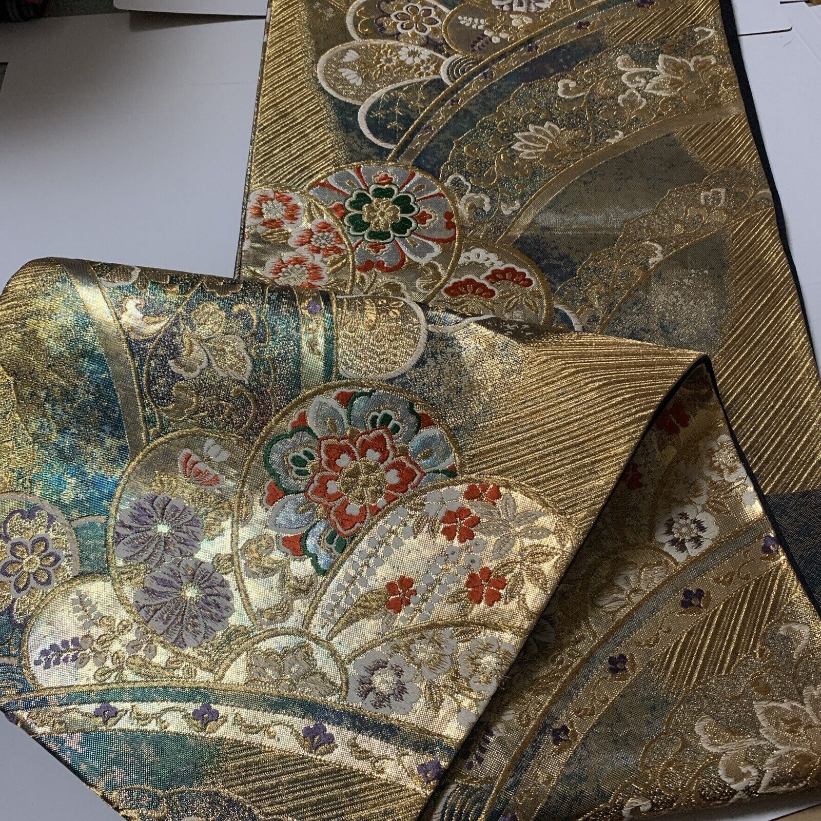 Japanese kimono  FUKURO  obi  SILK100%  gold black sky blue