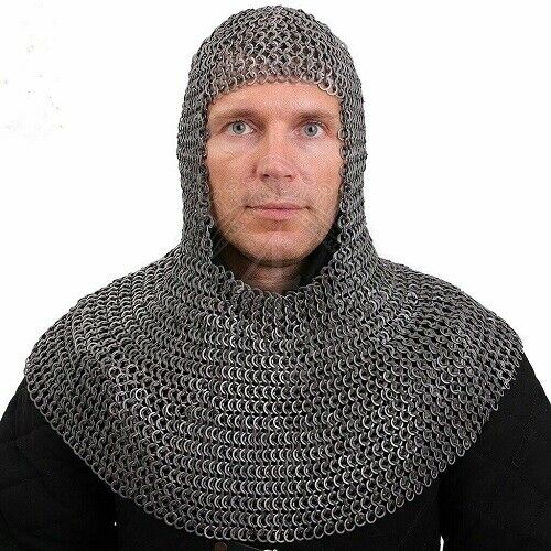 Medieval Knight Chainmail Hood Flat Riveted With Washer Chain Mail 9 mm