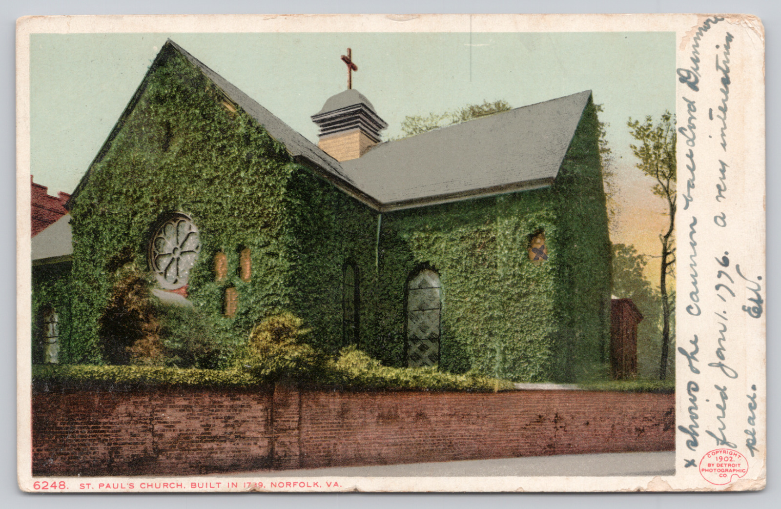 St. Paul's Church Norfolk VA, Cpt. John Smith Rare Stamp, Cannon Ball Postcard