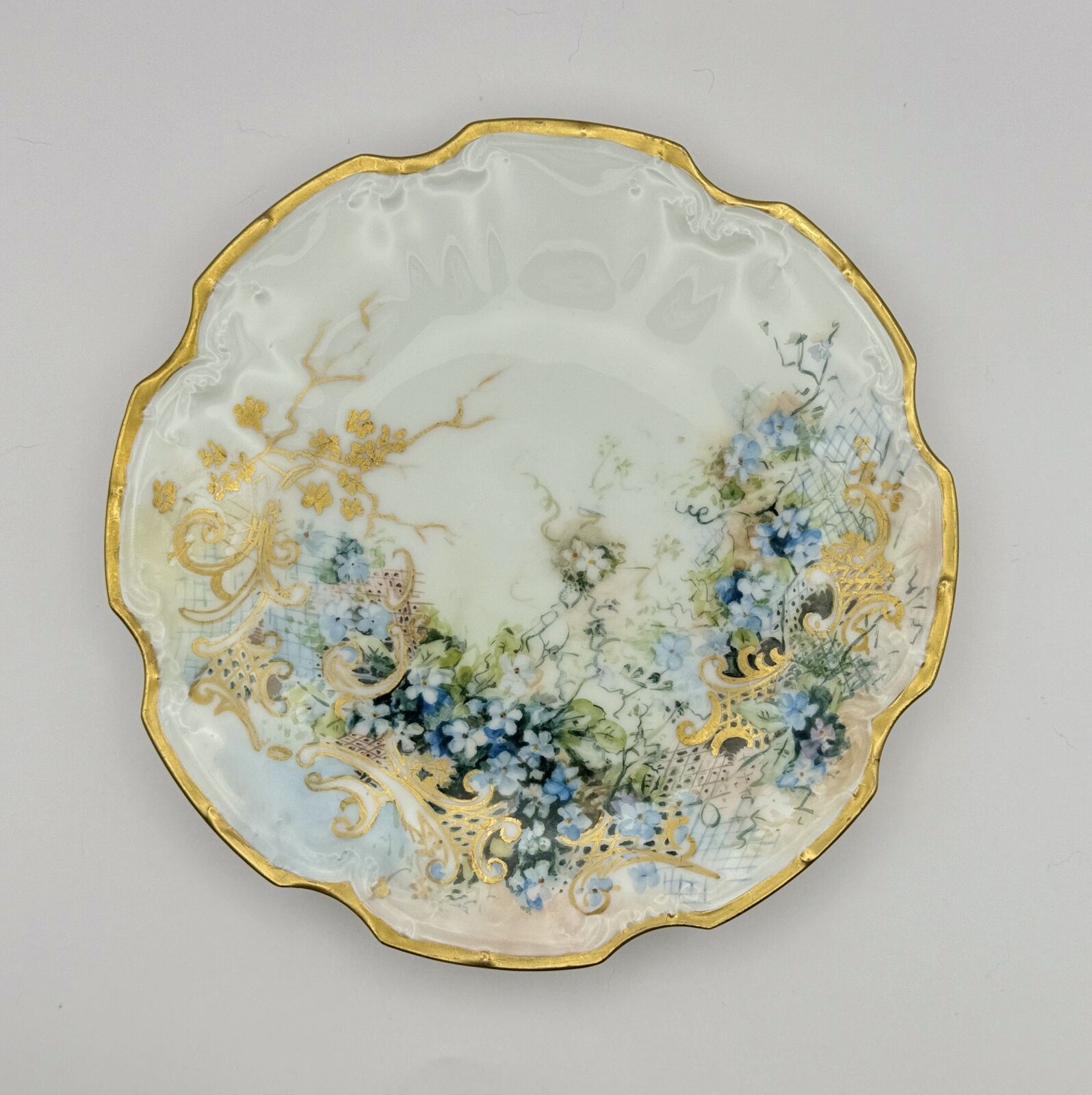 Stunning Antique Limoges Hand-Painted Plate with Gold and Floral Design