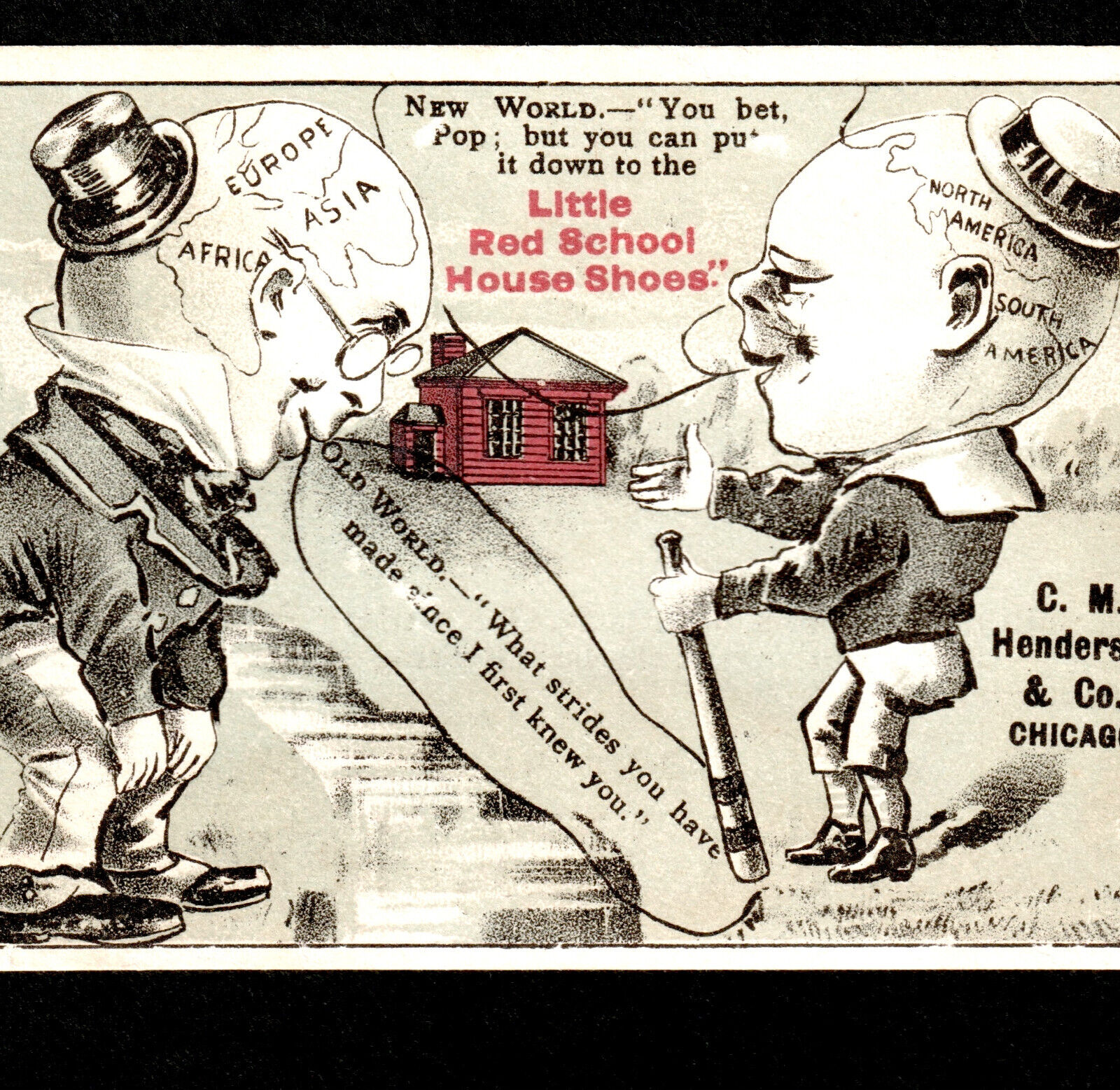 19th Century Baseball Trade Card H804-237 Comic Globe Bat Red School House Shoe