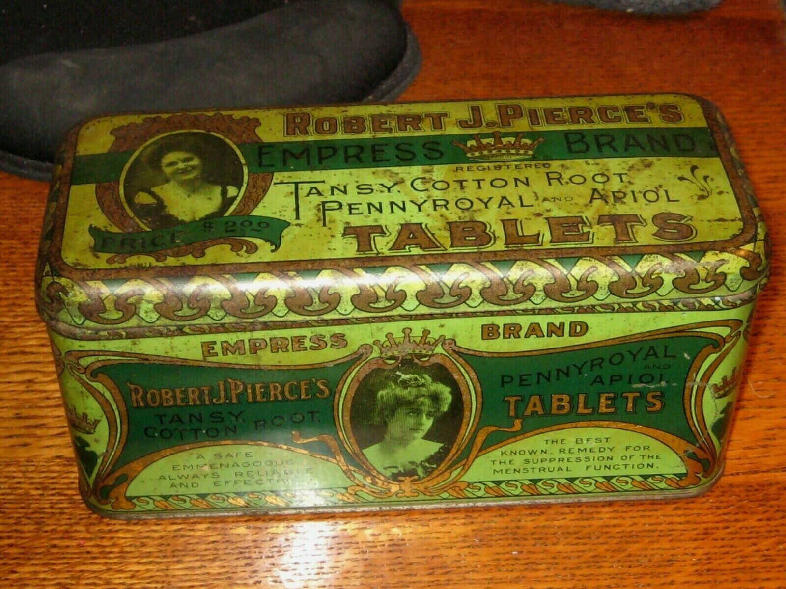 Antique Large Tin Robert Pierce\'s Tablets for Suppression of Menstrual Function