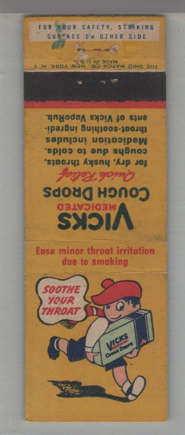 Matchbook Cover - Vicks Medicated Cough Drops Soothe Your Throat