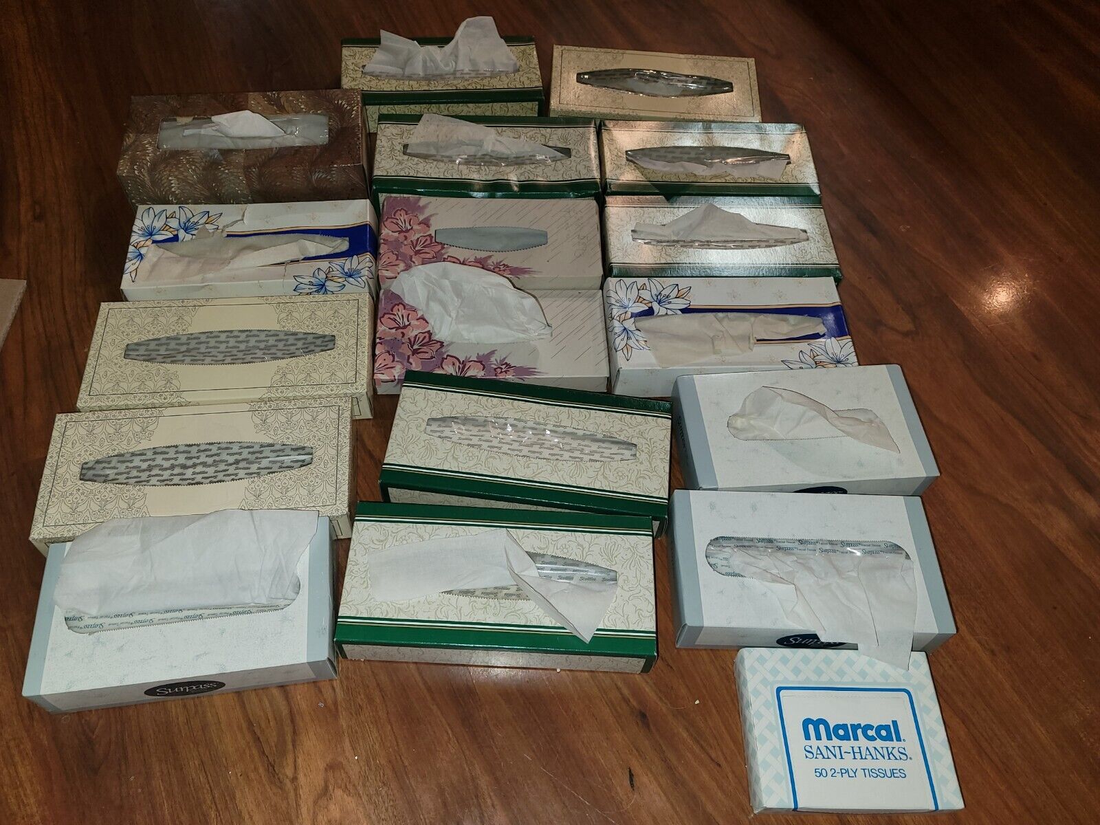 Lot Of 18 Boxes Of Vintage Tissues Surpass, Kleenex, Marcal, Scotties And More
