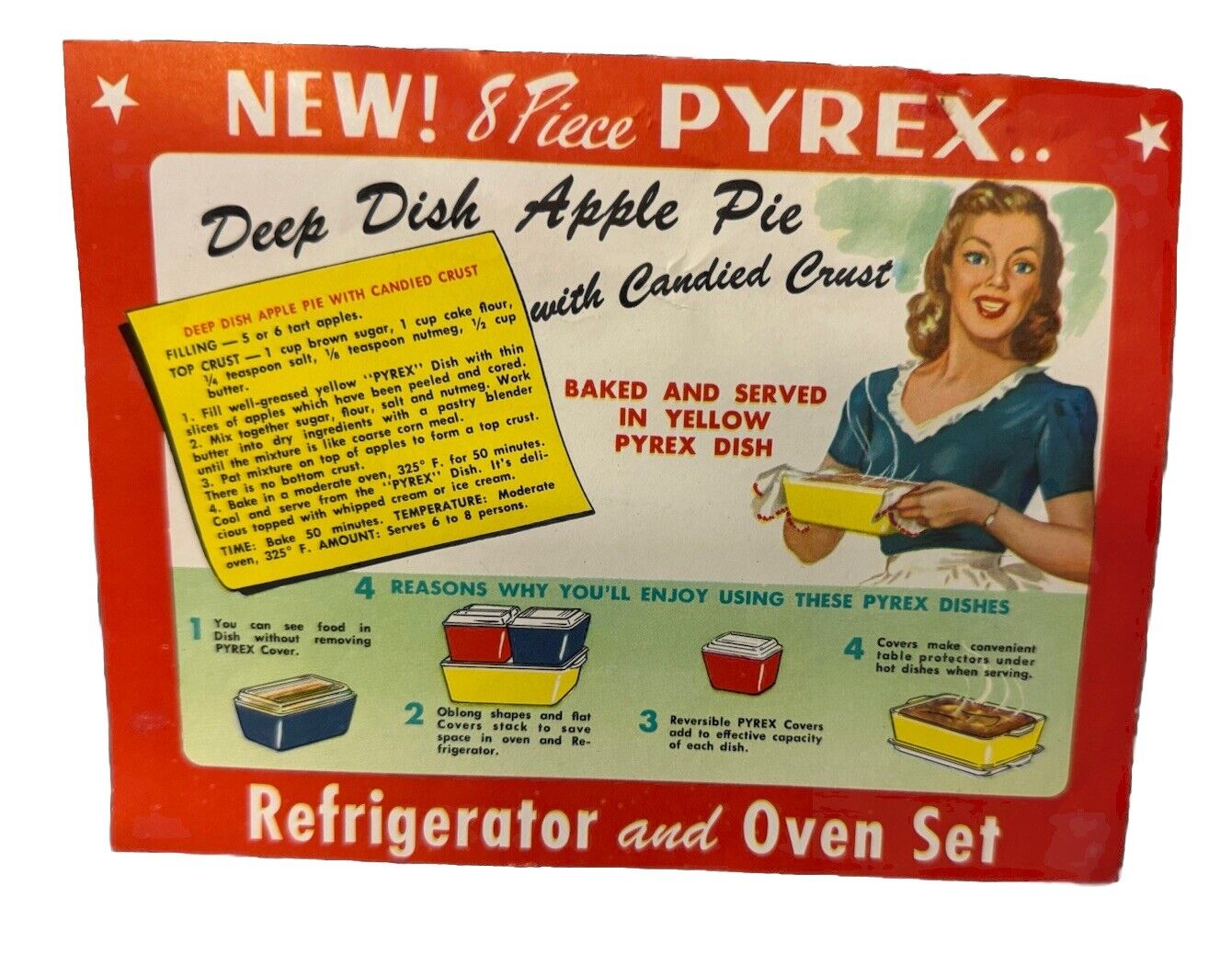 Vintage 1947 Pyrex Primary Color Refrigerator Dish Set Advertising Insert