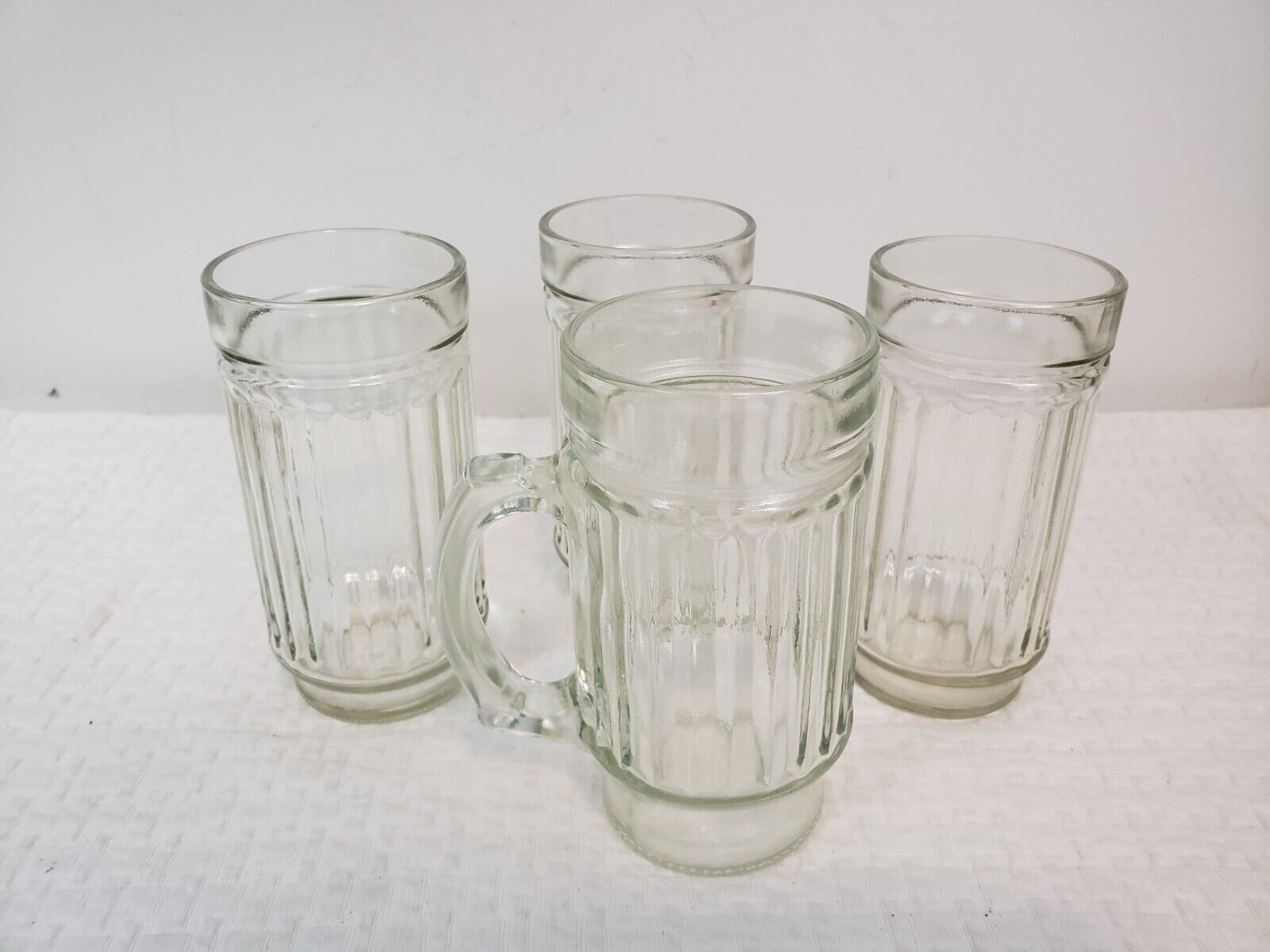 (J24) Vintage RIBBED CLEAR GLASS Diner Style Juice Beverage Tumblers Lot of 4