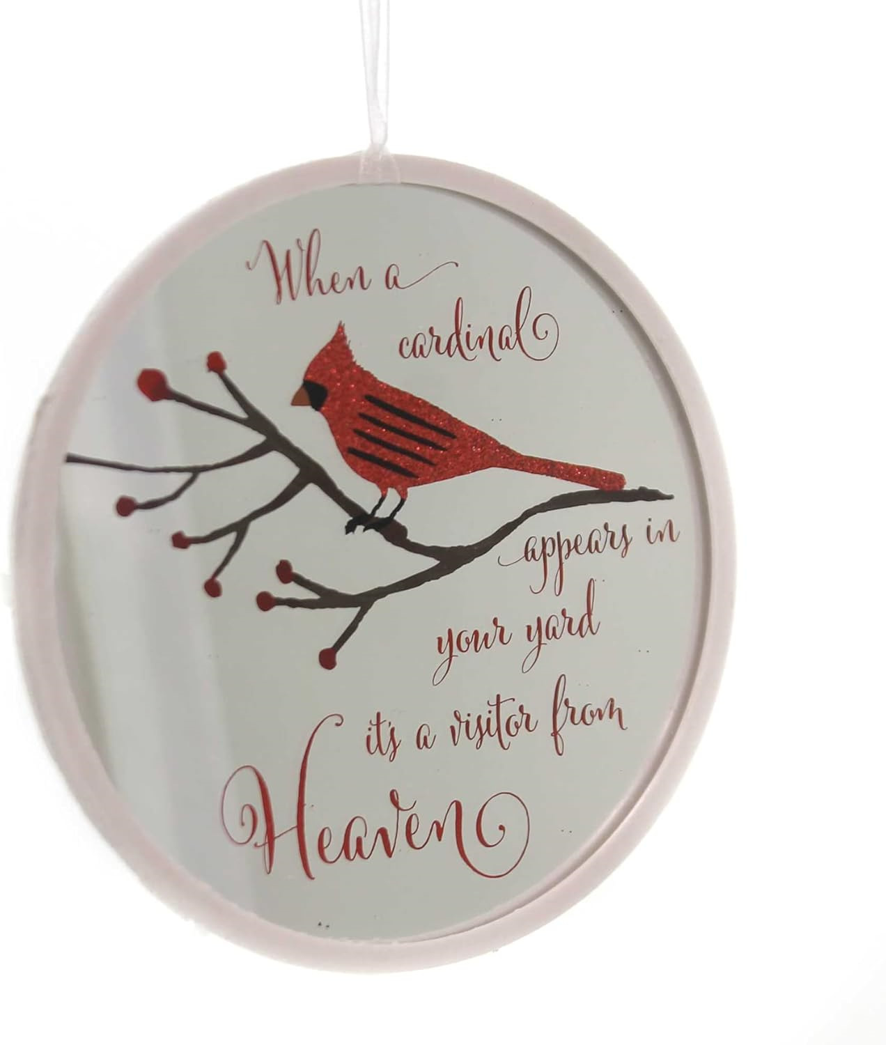 Cardinal Visitor From Heaven Glitter 4.5 Inch Glass Memorial Disk Christmas