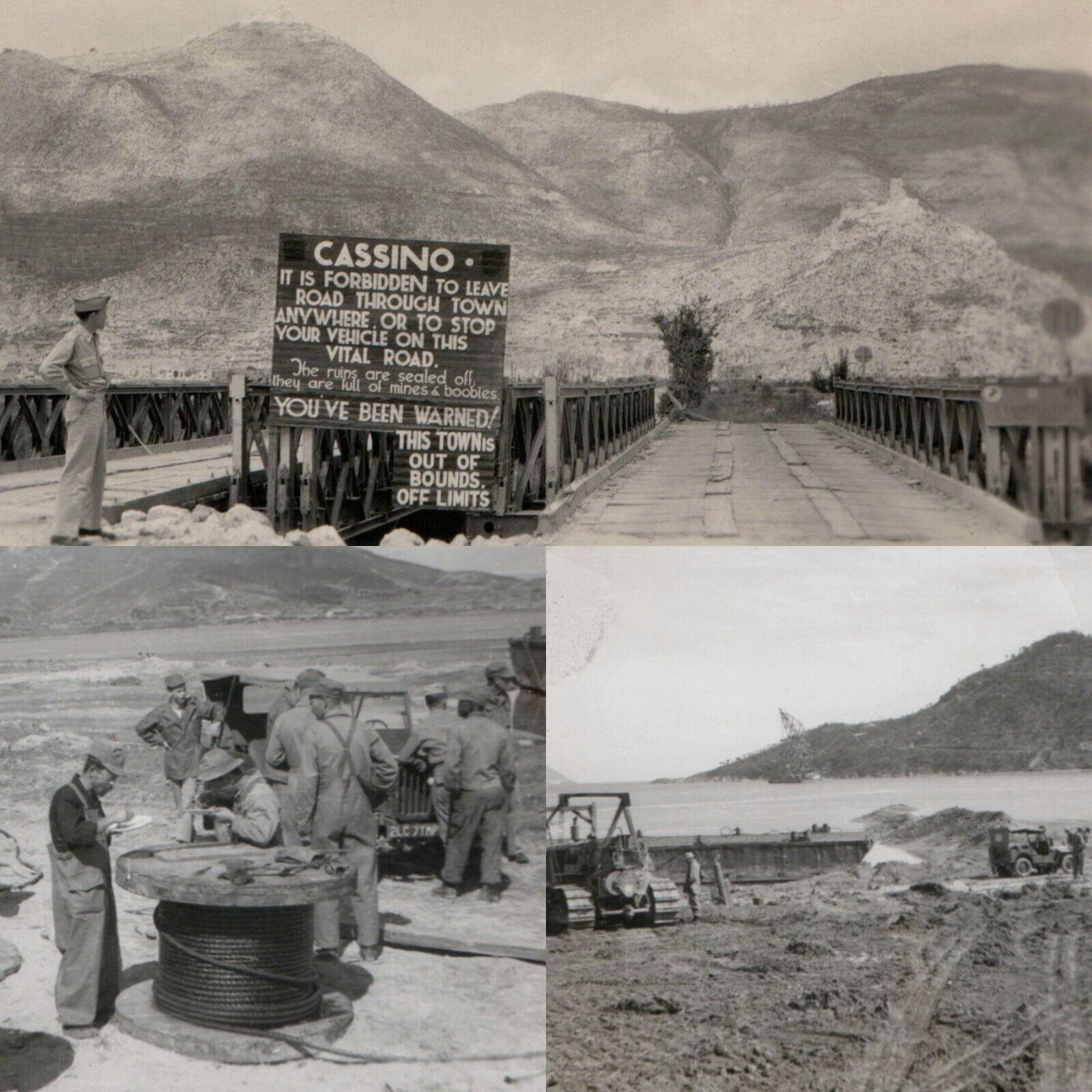 x3 LOT WWII c1940s Monte Cassino, Italy Real Photo Snapshots US Construction C55
