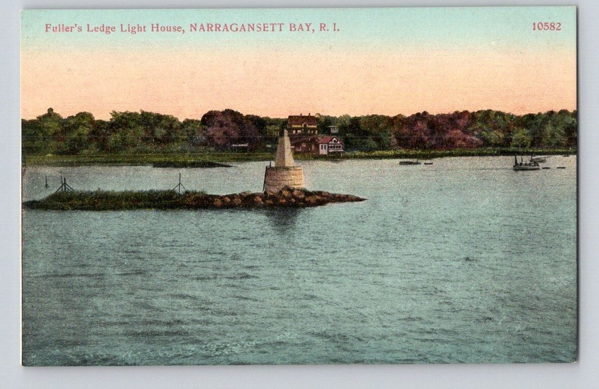 1909. FULLER'S LEDGE LIGHT HOUSE. NARRAGANSETT BAY, R.I. POSTCARD. BQ25