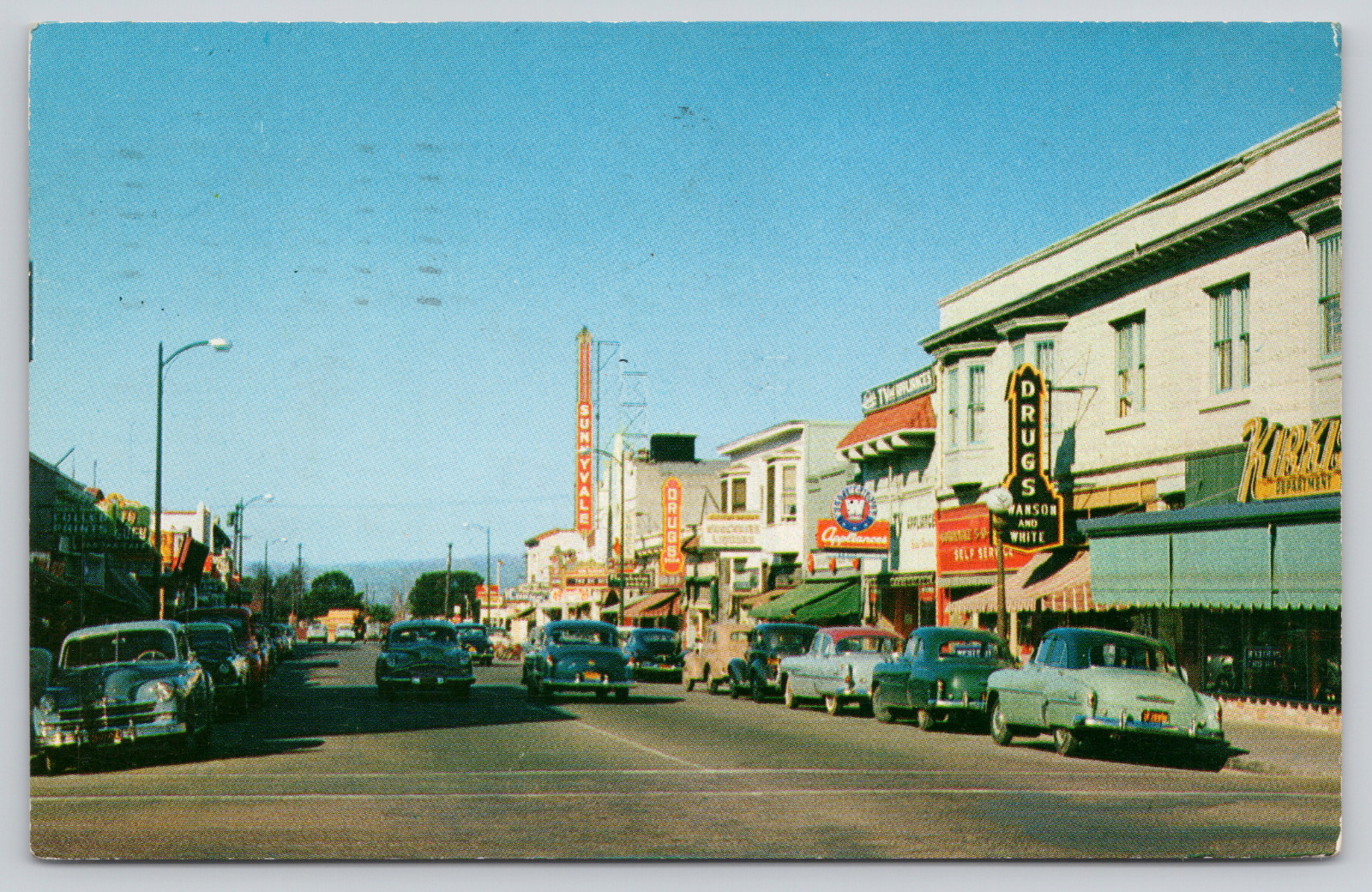 Postcard Sunnyvale, California, Murphy Avenue, 1955, Street View, Cars A348