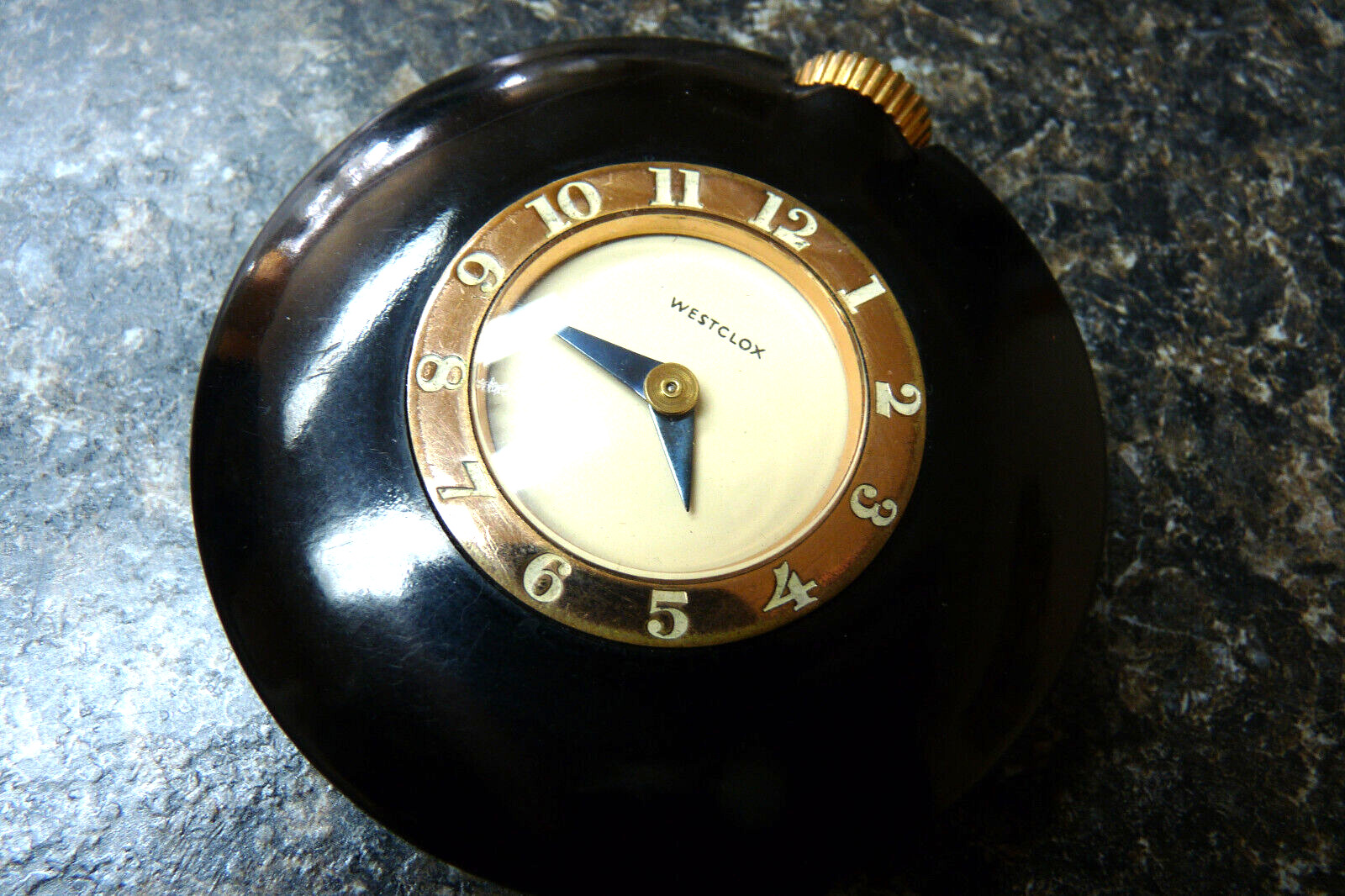 Antique 1930's WESTCLOX Art Deco Black Bakelite  Purse Clock