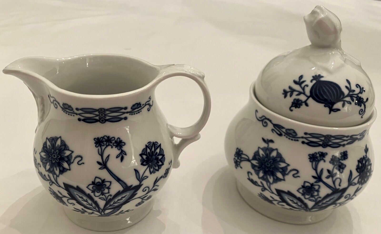 Seltmann Weiden Sugar Bowl + Creamer Set Vintage Lot Blue Rose West Germany