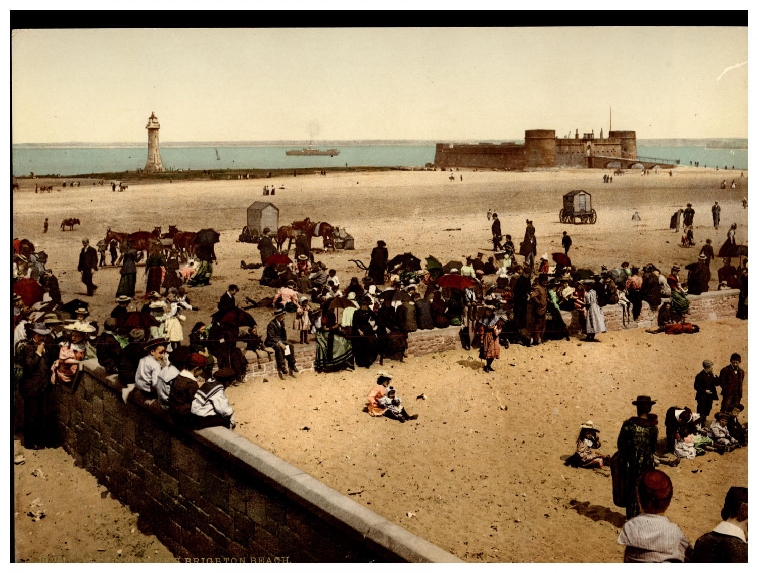 England. Liverpool. New Brighton Beach. Vintage Photochrome by P.Z, Photochrome