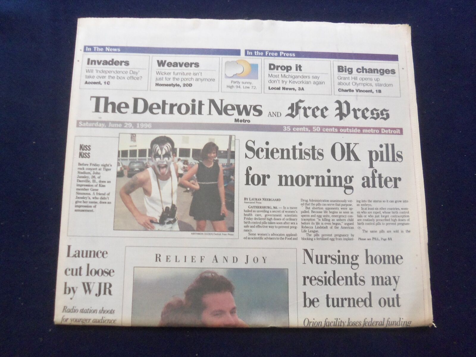 1996 JUNE 29 DETROIT NEWS/FREE PRESS NEWSPAPER-OK MORNING AFTER PILLS - NP 7215