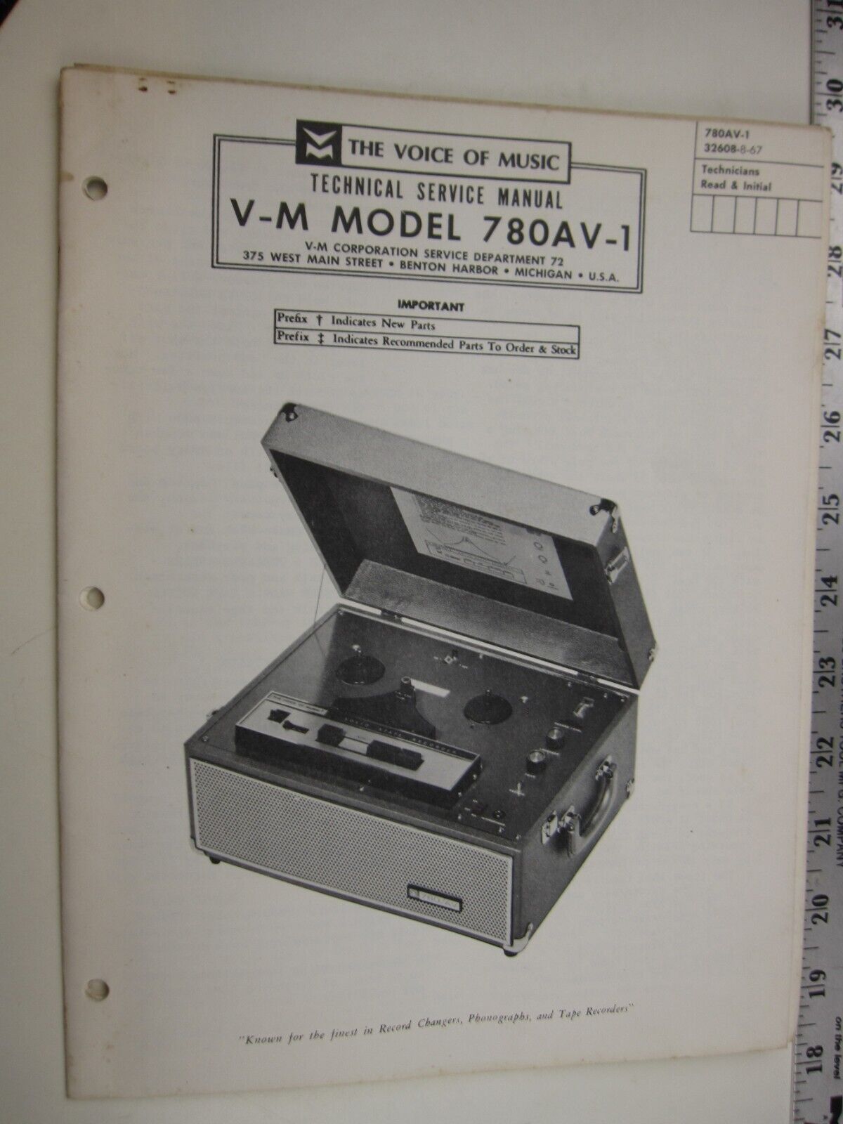 SF 60's V-M Voice of Music Technical Service Manual MODEL 780AV-1   BIS
