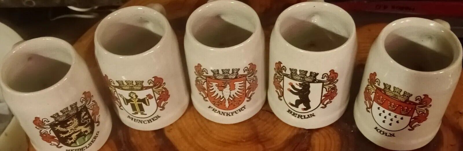 Set Of 5 German Cities Mini Crock Beer Mug/Steins 2 1/2\
