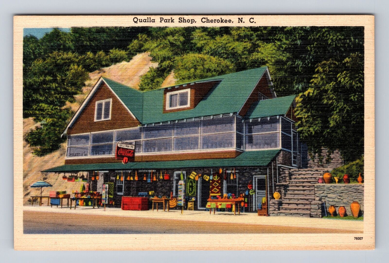 Cherokee NC- North Carolina, Qualla Park Shop, Antique, Vintage Postcard