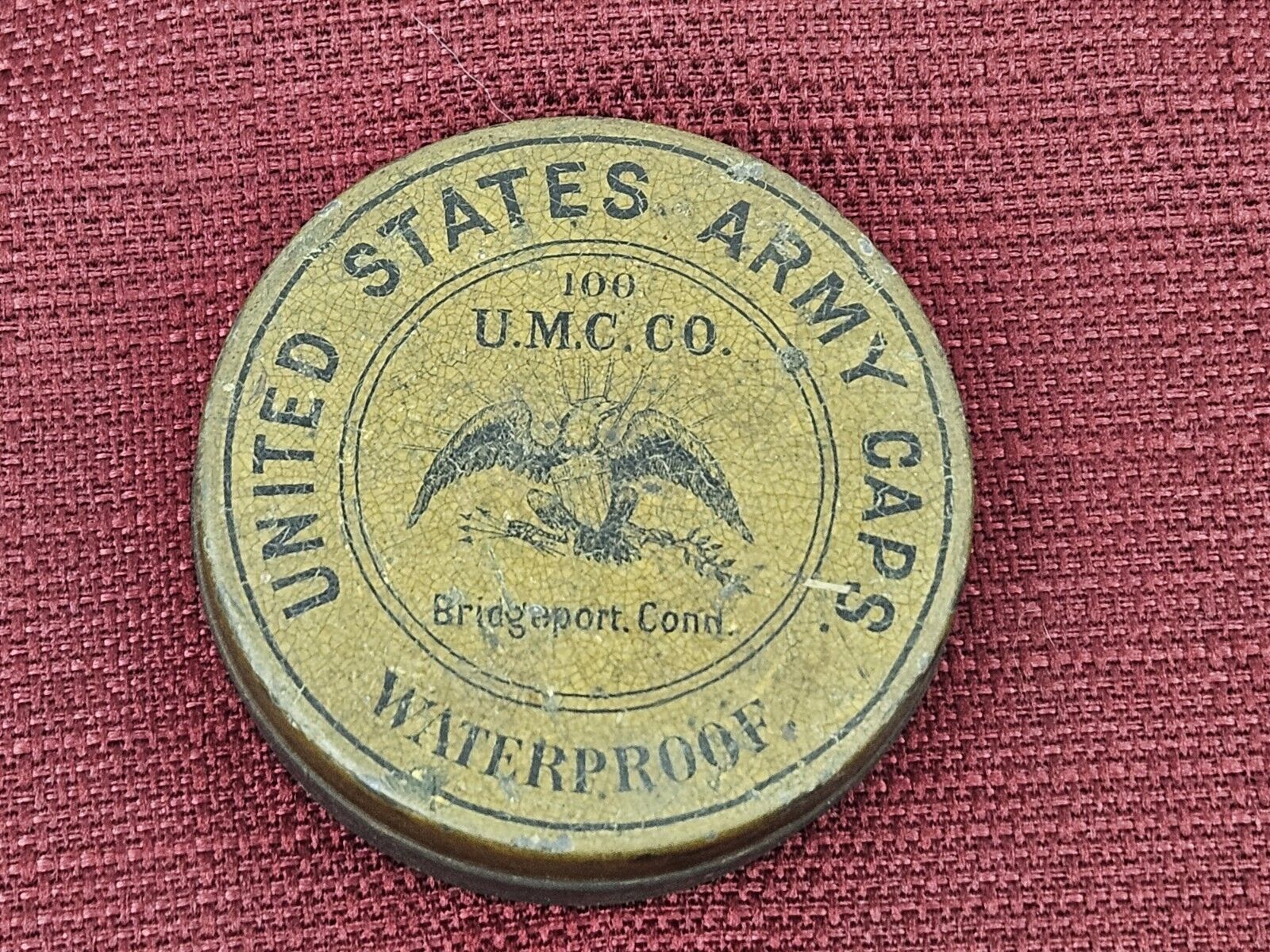 Antique United States Army Empty Caps Tin UMC Bridgeport Connecticut Very Good