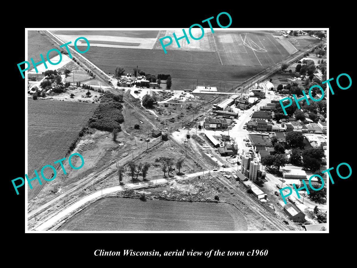 OLD 8x6 HISTORIC PHOTO CLINTON WISCONSIN AERIAL VIEW OF THE TOWN c1960