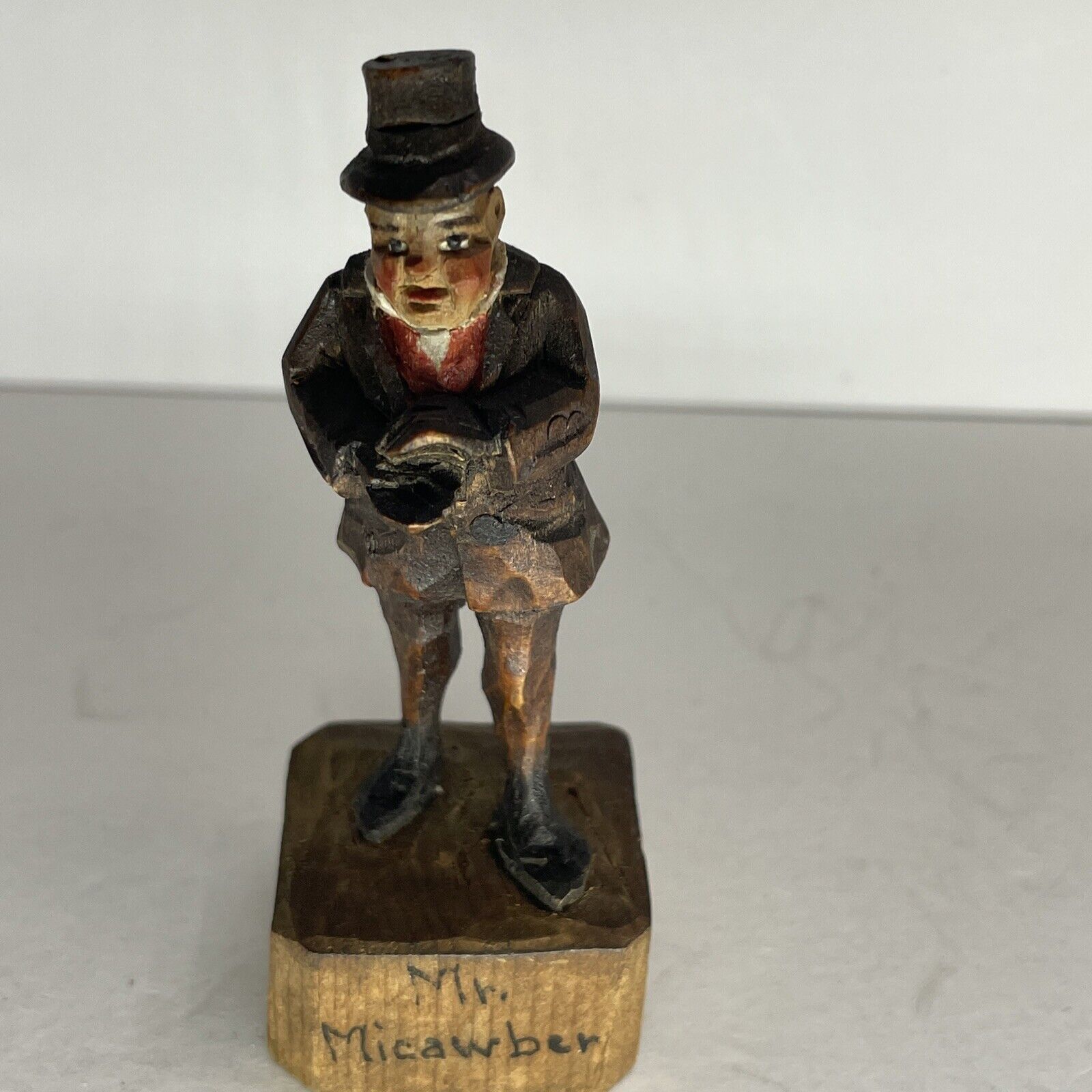 Vintage 1920s Charles Dickens ANRI Mr. Micawber  Hand Carved Wood Figurine Italy