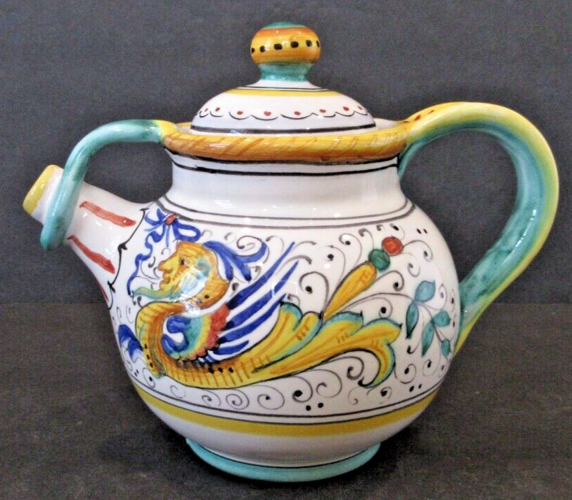 VINTAGE 2 Cup Teapot & Lid Fima Deruta Italy - RARE Hand Painted Dragon Pattern