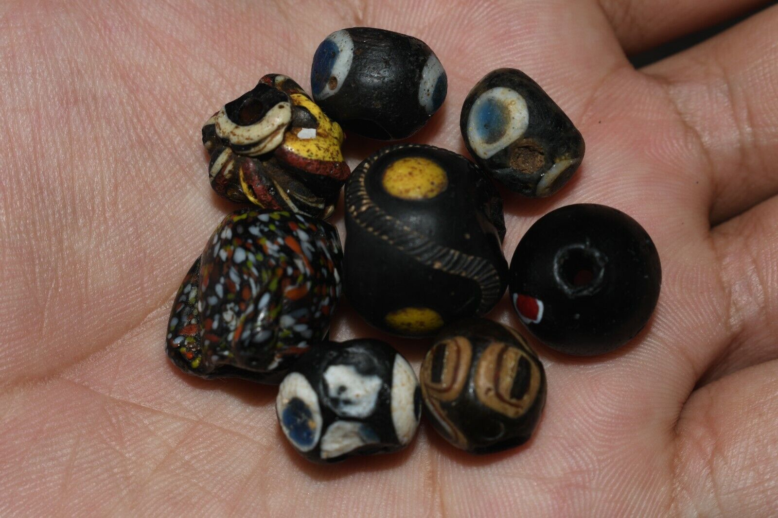 8 Genuine Ancient Gabri Beads Roman Mosaic Glass Beads Ca. 2nd Century B.C.