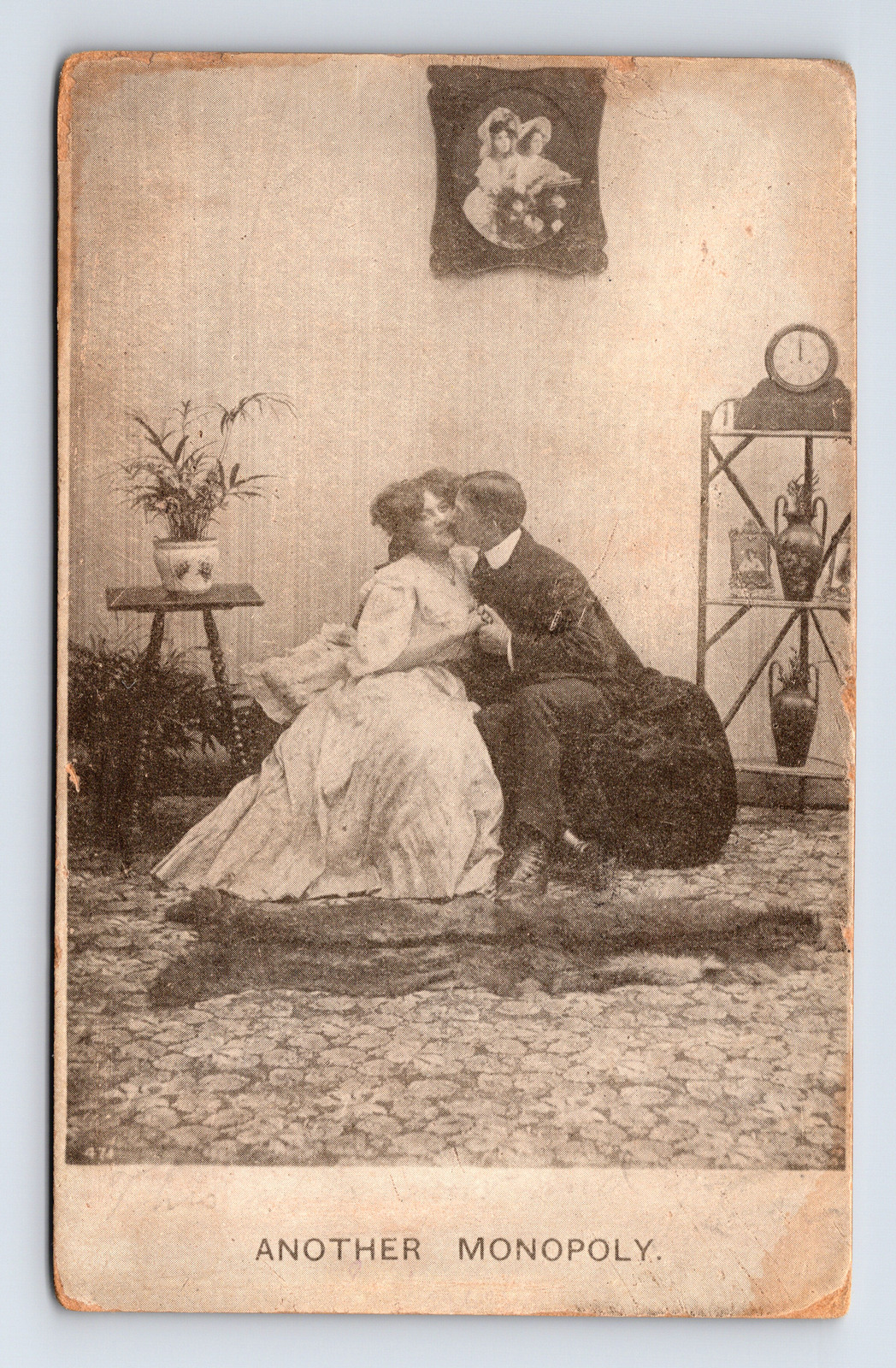 c1907 UDB Postcard Another Monopoly Romance Couple Kissing