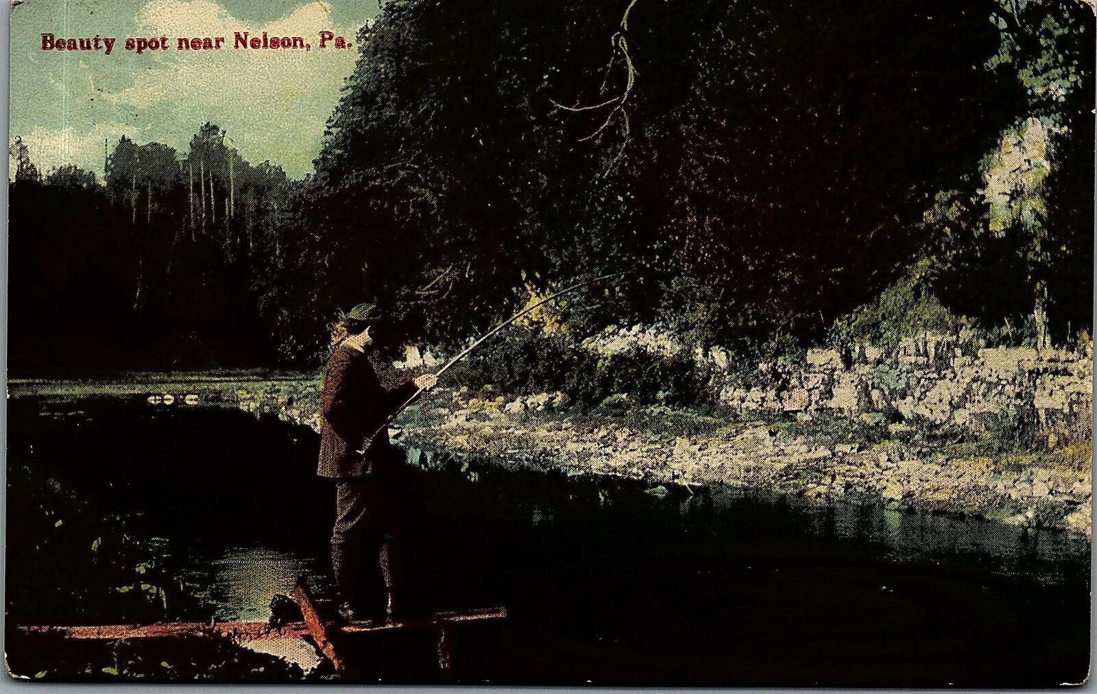 1912 NELSON PENNSYLVANIA BEAUTY SPOT FISHERMAN AT STREAM POSTCARD 36-167