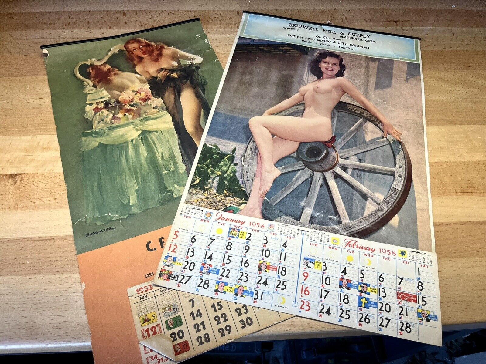 Pair Of Vintage Pinup Calendars - Oklahoma - Showalter - Very Rare And Unique