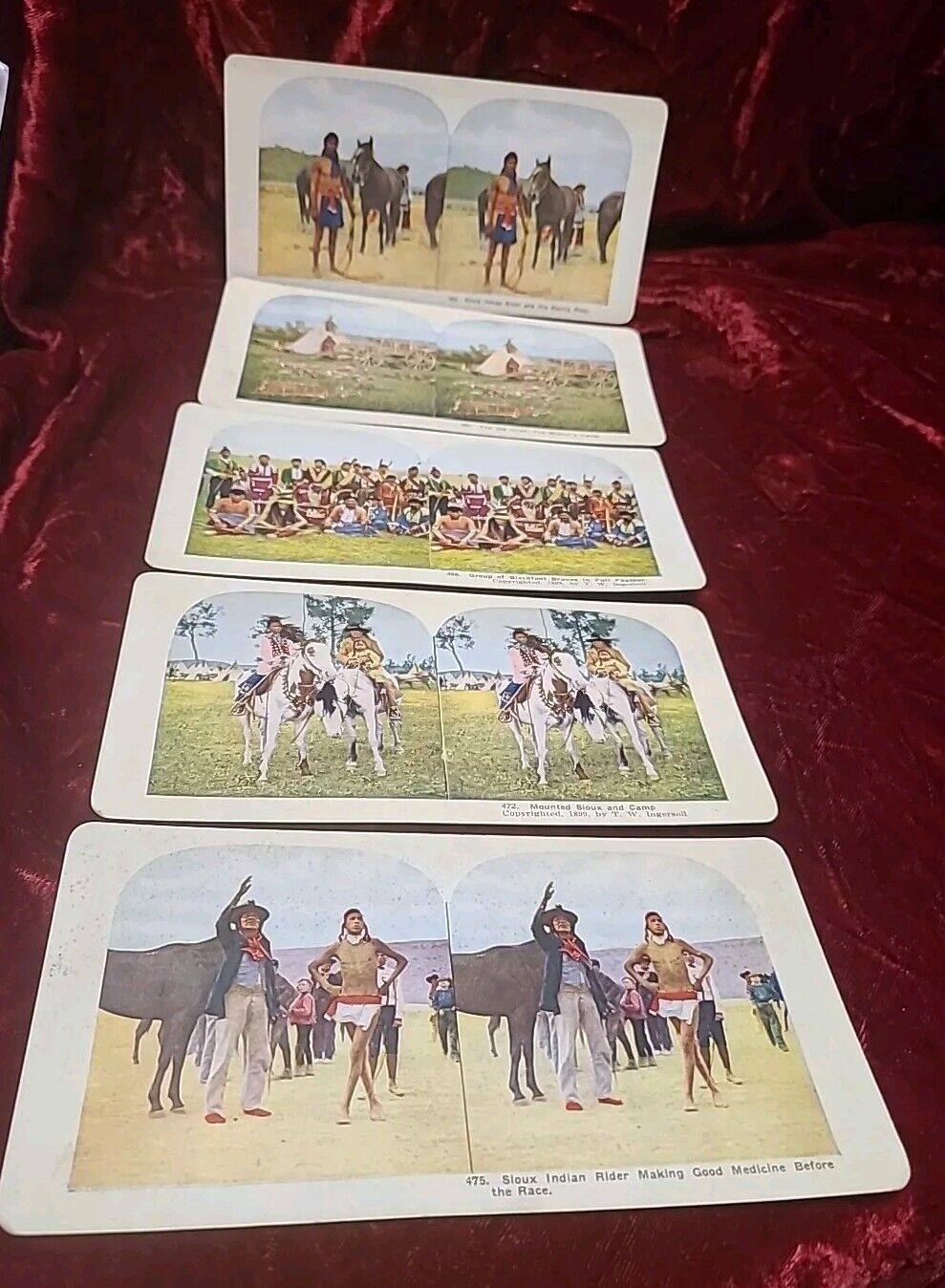 Vintage NATIVE AMERICAN Color Stereo View Stereograph Cards (Lot of 5)