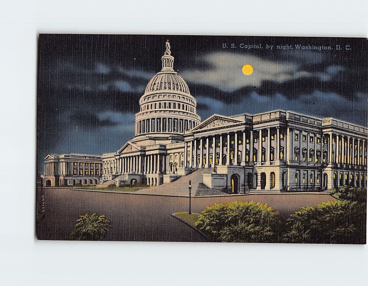 Postcard US Capitol at Night Washington DC USA