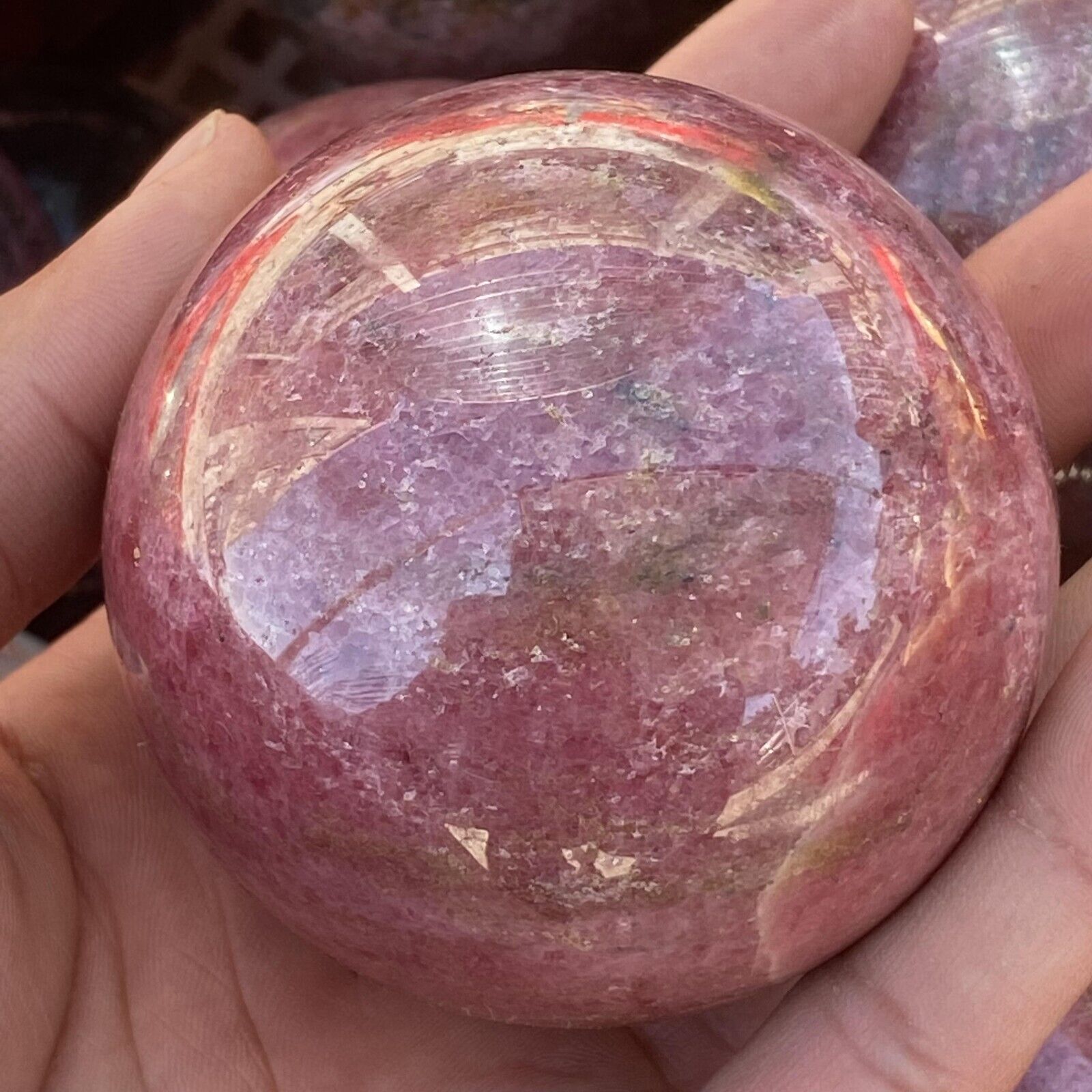 55mm+  Natural Rhodonite Gemstone Sphere Healing Quartz Crystal Ball 1pc