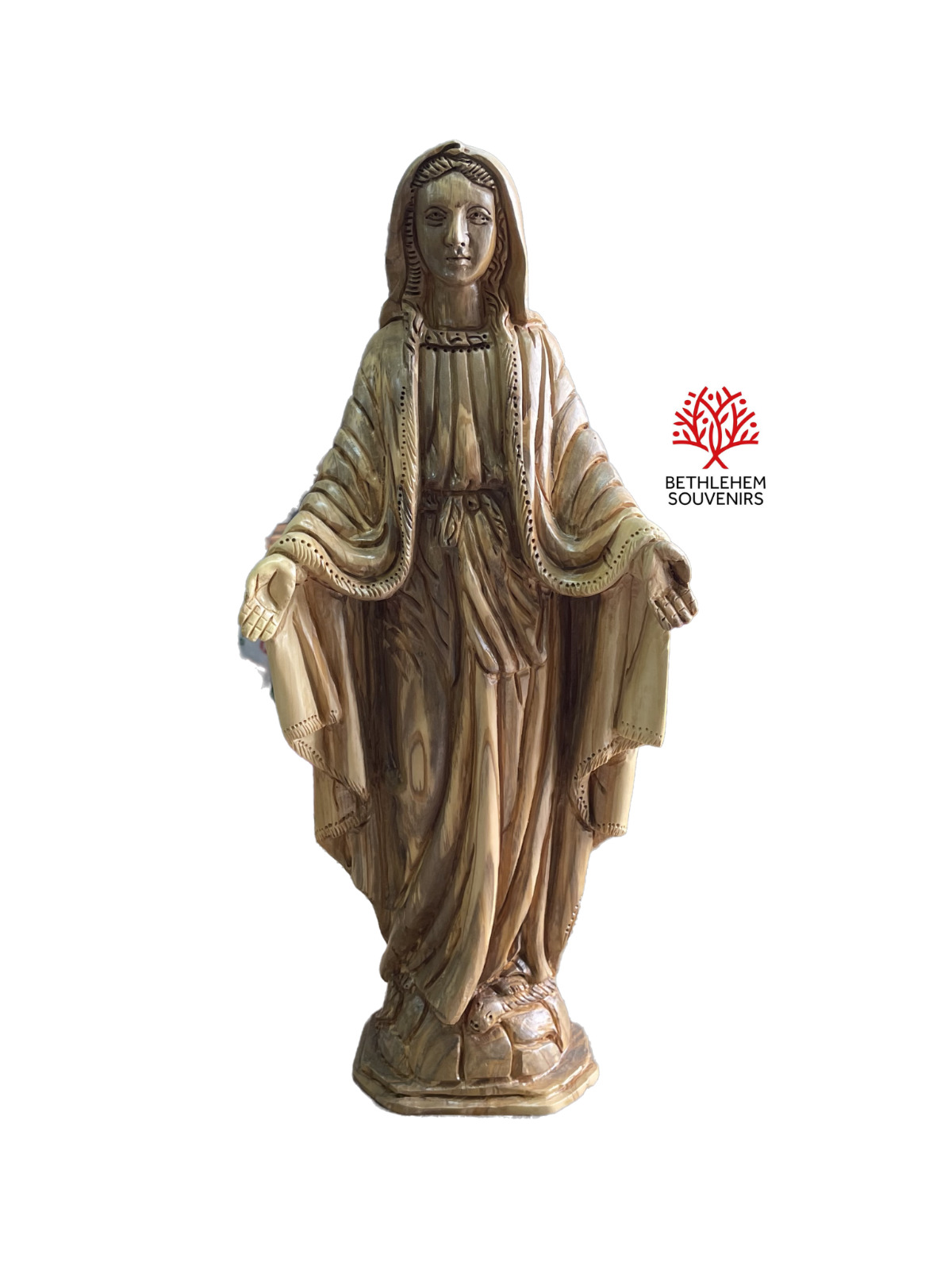 Huge Holy Mary Olive Wood Artist Figure 50Cm Bethlehem Christian Catholic Crafts