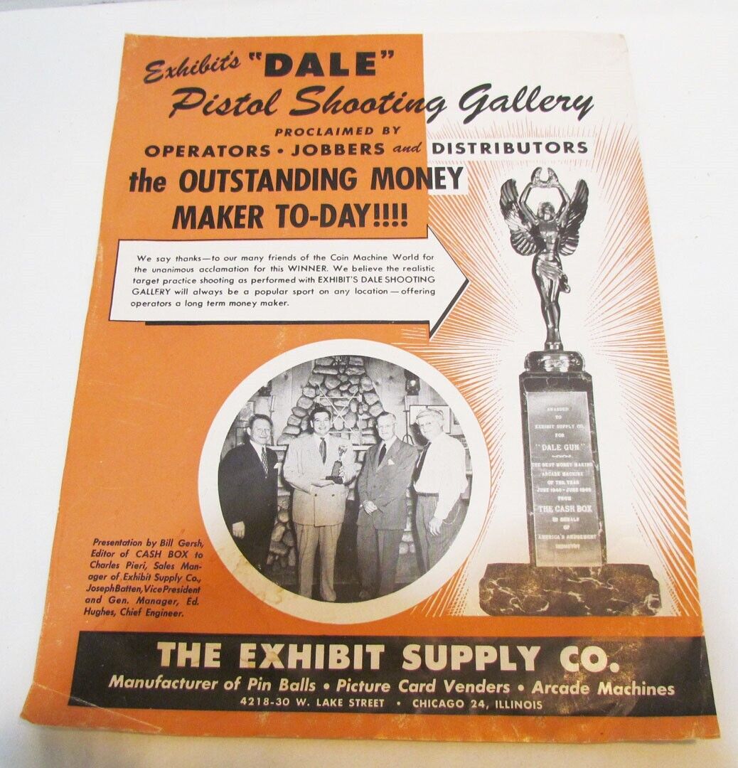 EXHIBIT SUPPLY CO. DALE SHOOTING GALLERY COIN OP ARCADE SALES FLYER c. 1940's