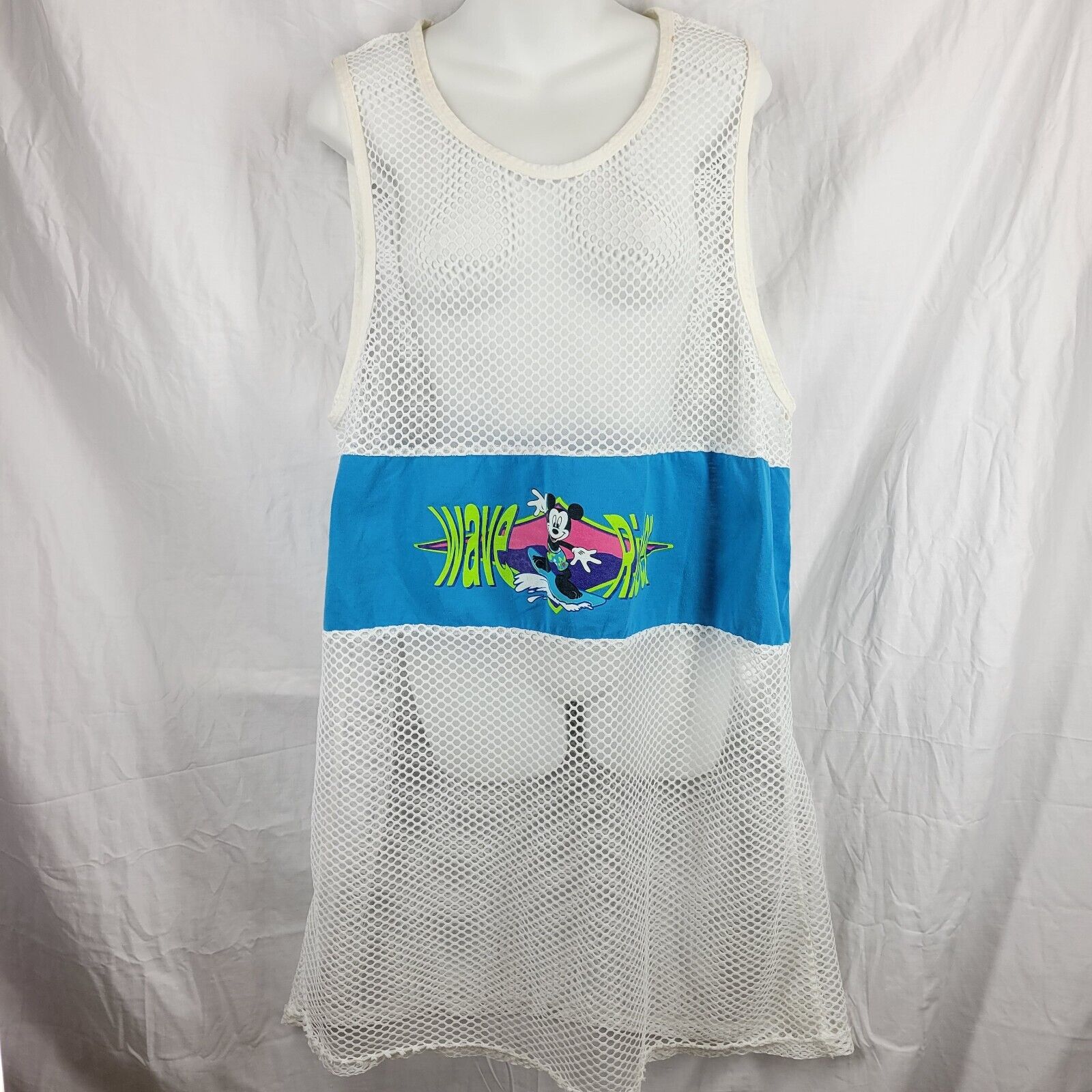 Disney Mickey Mouse Unlimited Vtg Wave Rider Swim Cover Up Tunic Mesh Women's