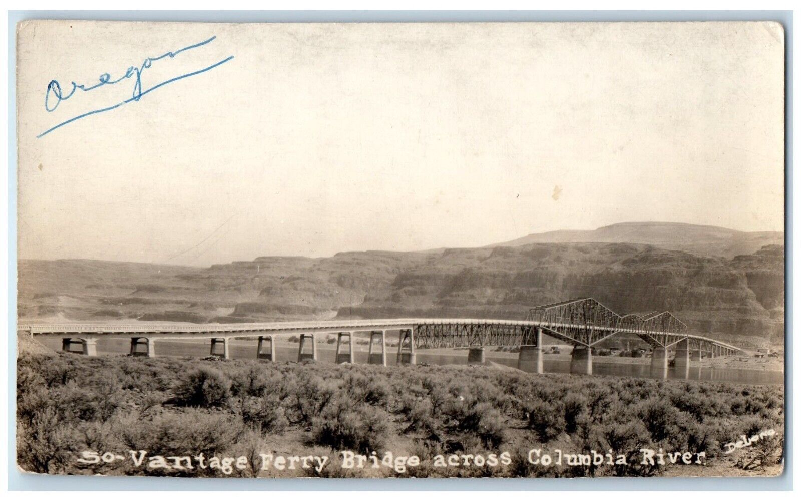 c1930's Vantage Ferry Bridge Across Columbia River Oregon OR RPPC Photo Postcard
