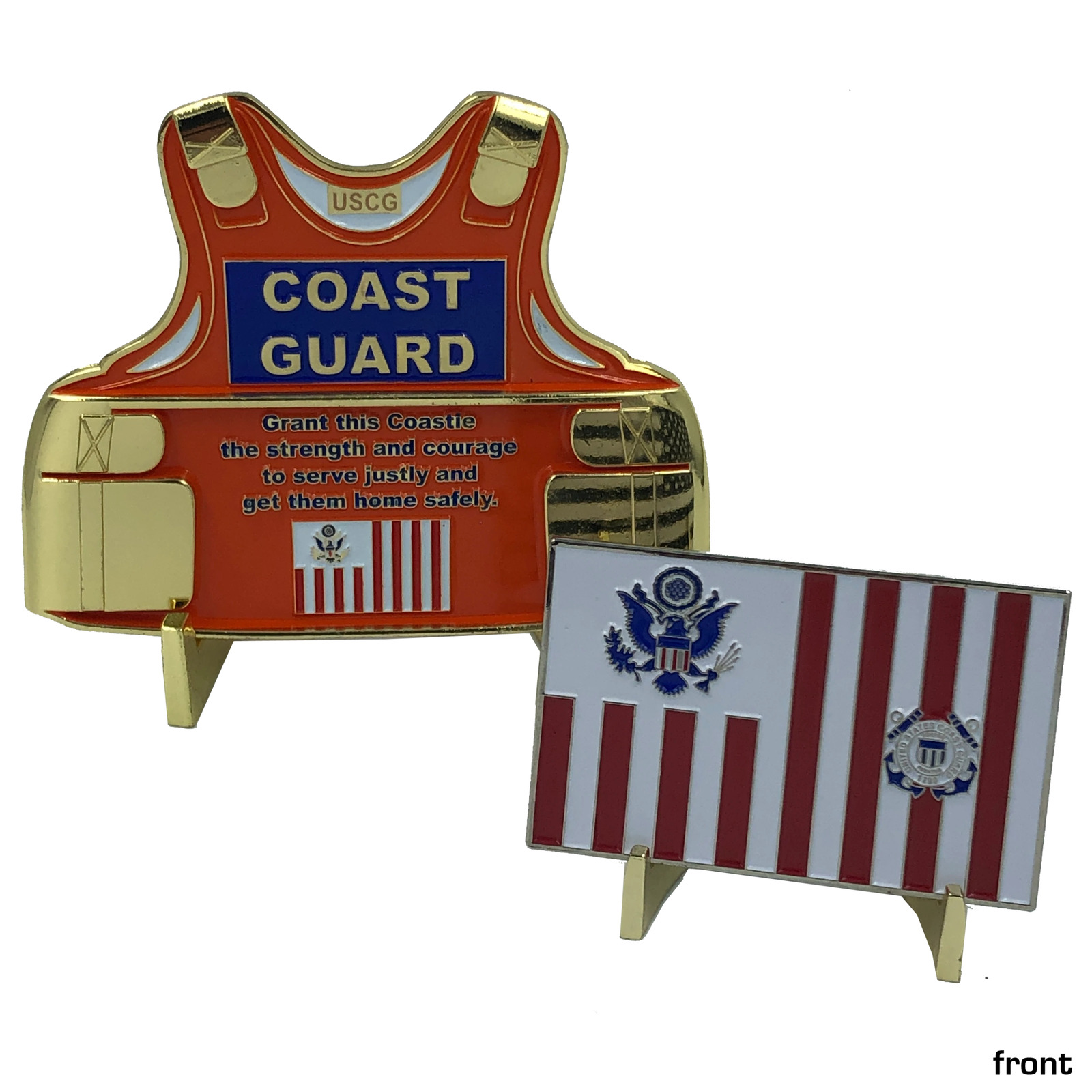 Coast Guard Set: Coastie Body Armor Medallion and Flag Challenge Coin USCG H-015