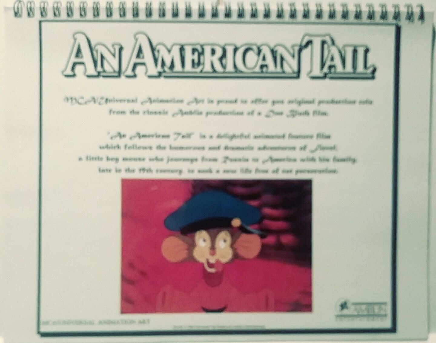 AN AMERICAN TAIL, BLUTH STUDIOS DEALER NOTEBOOK OF CEL SETUPS w/Prices, NEW MINT