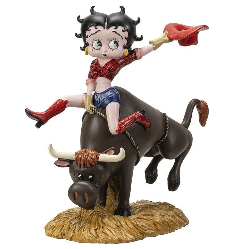 PT Betty Boop as a Cowgirl Riding a Bull Hand Painted Resin Figurine Statue