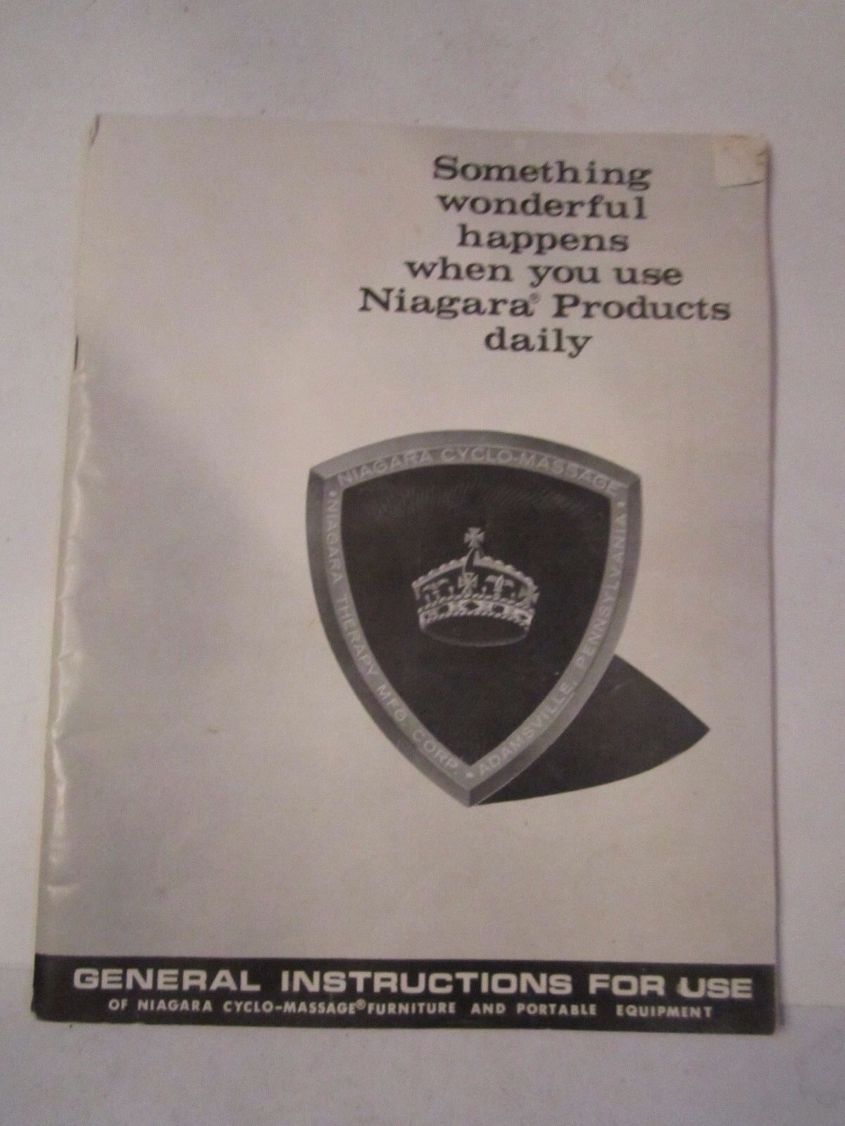 VINTAGE NIAGRA CYCLO-MASSAGE FURNITURE AND PORTABLE EQUIPMENT BOOKLET - BN-9
