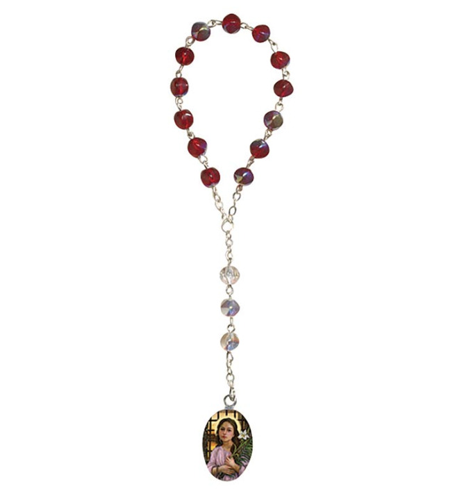 Red Saint Philomena Chaplet Acrylic Prayer Beads with Prayer Card