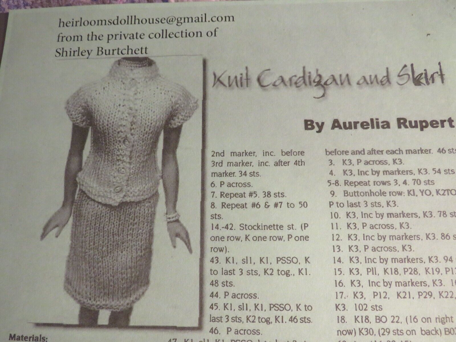 GENE DOLL By Ashton Drake~ Knit a Cardian & Skirt